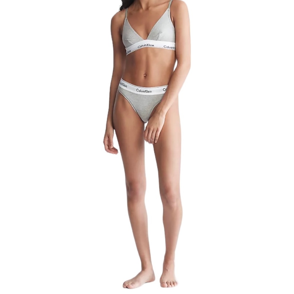 Calvin Klein Modern Cotton Unlined Triangle Bralette Gray Underwear QF1061-020 - Picture 4 of 6